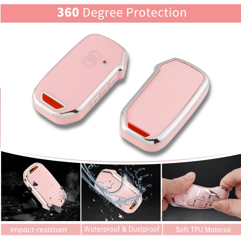 Pangpai Pink Car Accessories 3 Pcs for Kia Cerato Ceed Forte NIRO Sorento Seltos Sportage Soul Telluride Key Fob Cover with Bling Keychain Cute Push to Start Button Cover - Image 3